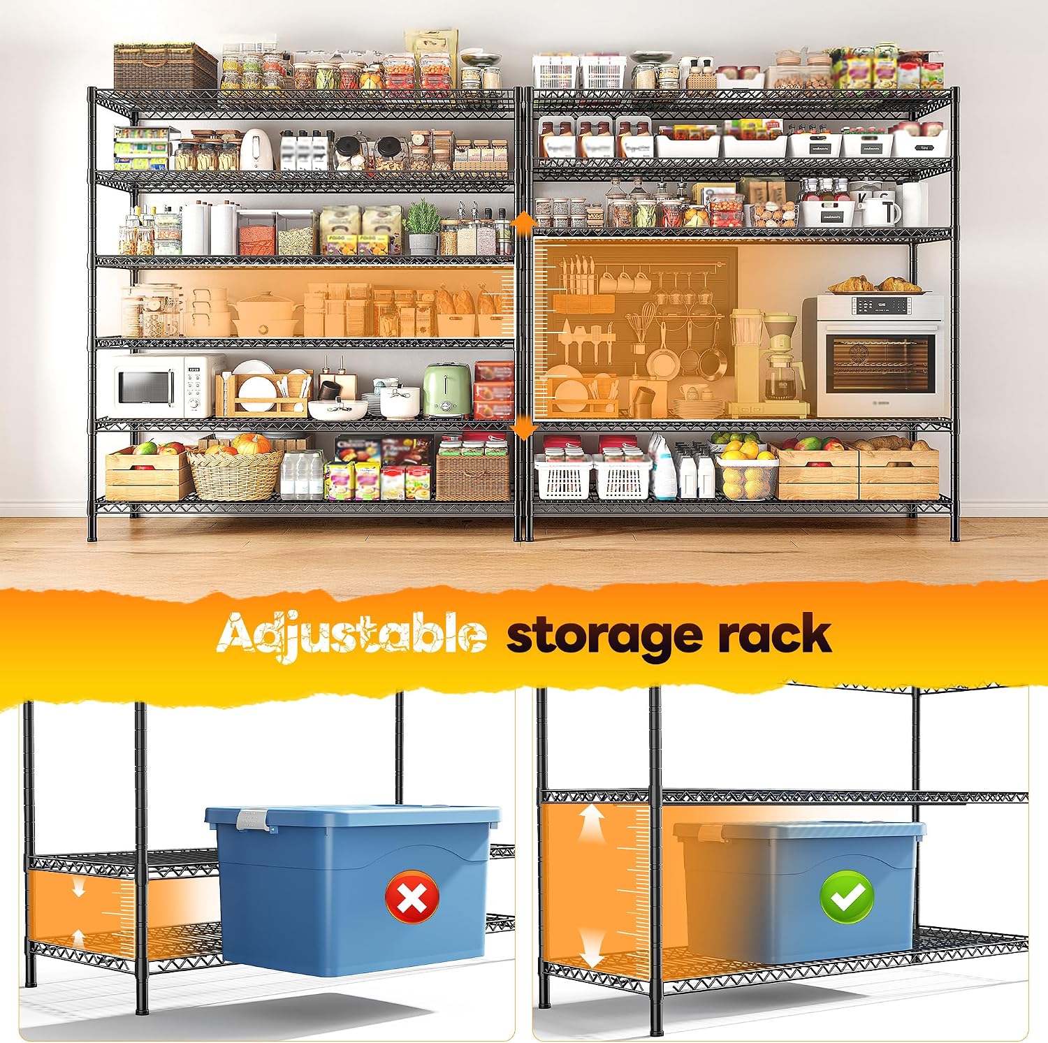 REIBII 83' H Storage Shelves 3840LBS Metal Shelving Unit 6 Tier Wire Shelving Commercial Adjustable Garage Shelving Heavy Duty for Storage Rack for Pantry, Garage, Kitchen, 83' H x 55.5' W x 18' D