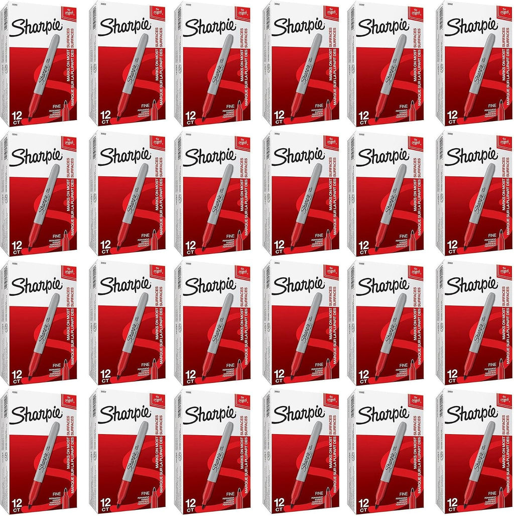 Sharpie 30002 Fine Point Permanent Marker, Marks On Paper and Plastic, Resist Fading and Water, AP Certified, Red Color, Case of 24 Dozens