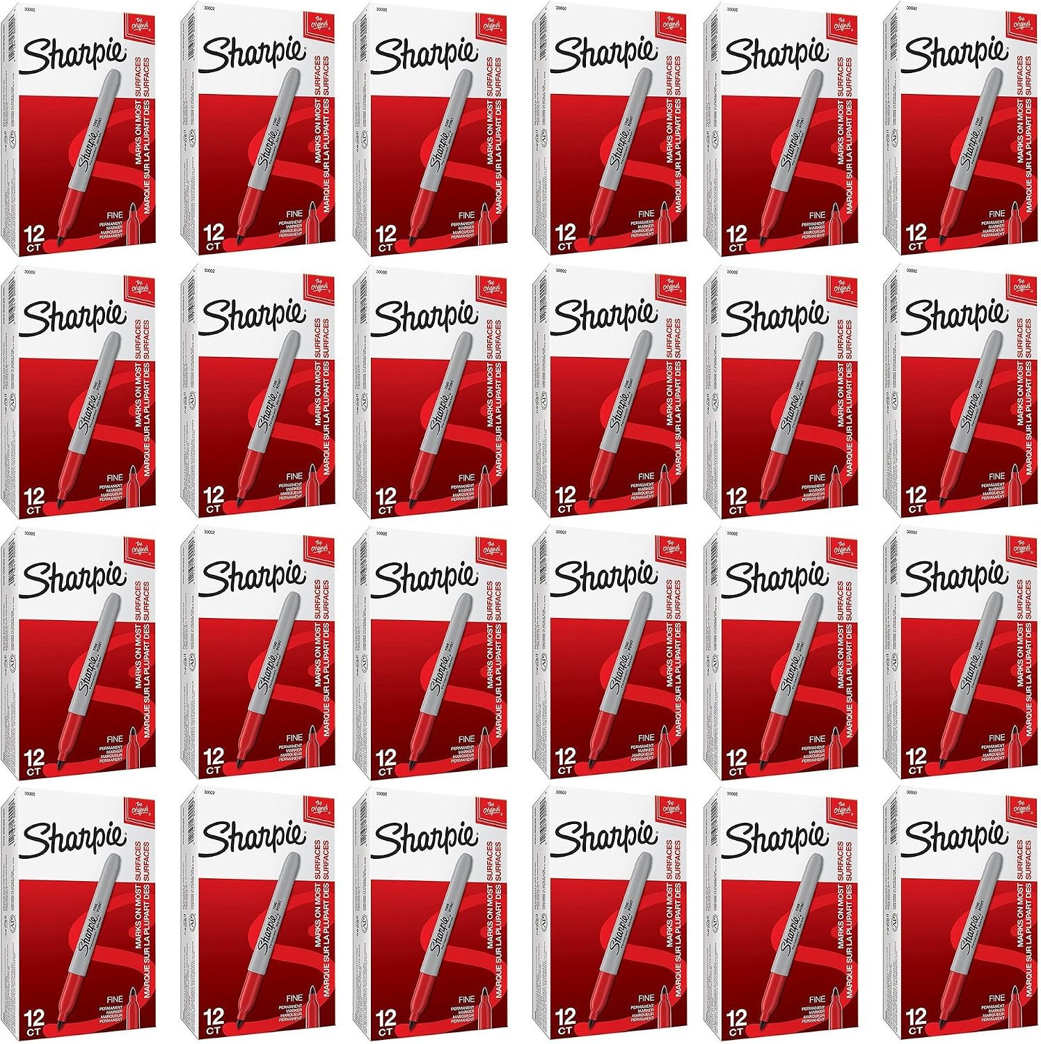 Sharpie 30002 Fine Point Permanent Marker, Marks On Paper and Plastic, Resist Fading and Water, AP Certified, Red Color, Case of 24 Dozens