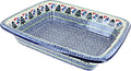 Blue Rose Polish Pottery - Blue Winter Bells Medium Rectangular Baker - 12.25' x 10' - Unique, Dishwasher Safe, & Durable Bakeware