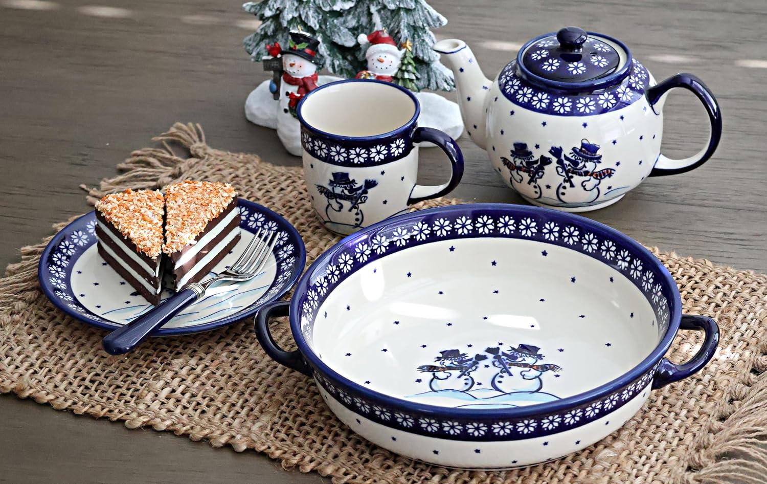 Blue Rose Polish Pottery - Blue Frosty Friend Round Casserole with Handles - 10.25' Diameter - Unique, Dishwasher Safe, & Durable Bakeware