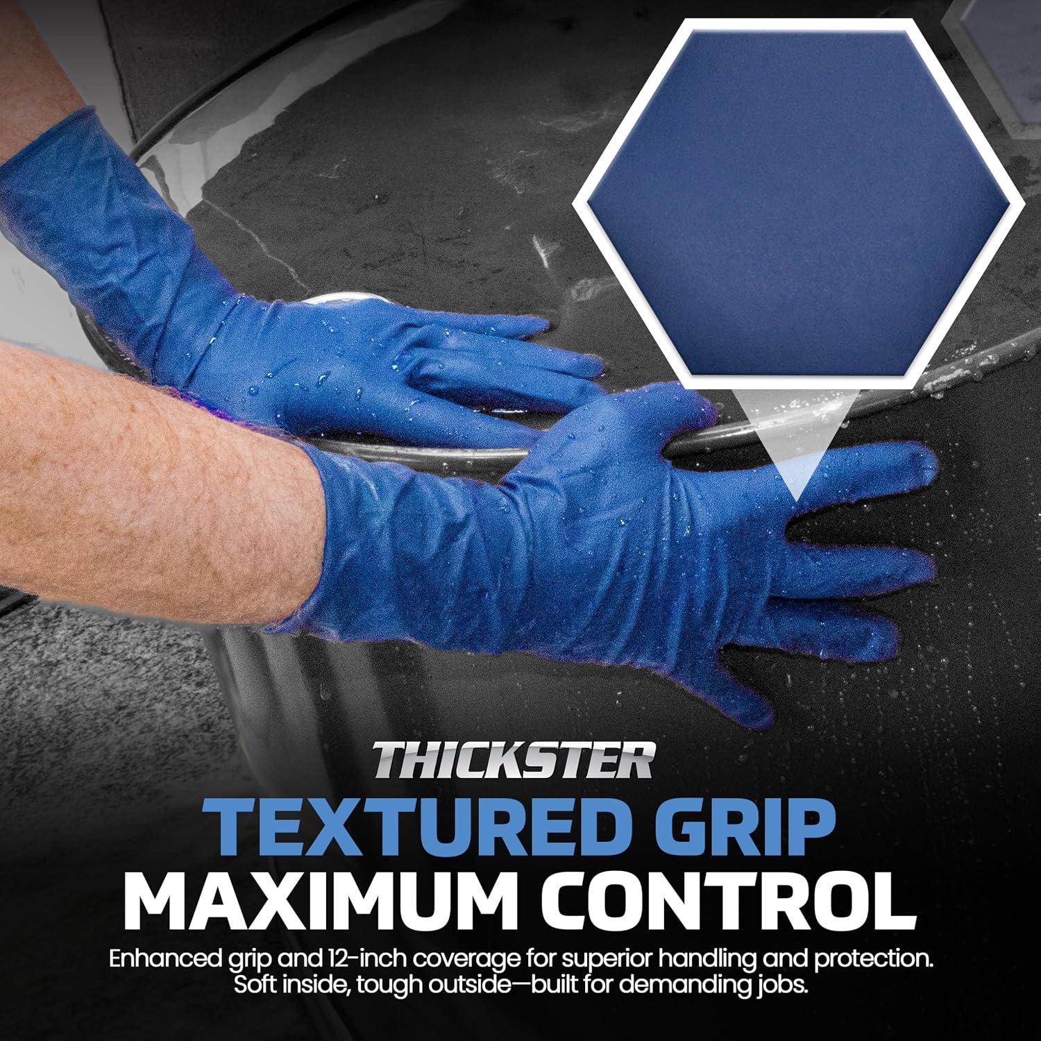 SAS Thickster Powder-Free Exam Grade Latex Disposable Gloves - 10 Boxes / 50 Ea. 500 Gloves Total. 14 Mil, Large, Blue. Fully Textured. 12' Length. Disposable Gloves. Puncture Resistant (6603-20)