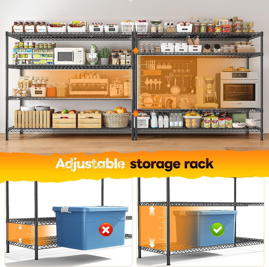REIBII 55.5' W Storage Shelves 2560LBS Metal Shelving 4 Tier Wire Shelving Unit Garage Shelving Heavy Duty Metal Shelves for Storage Rack Commercial Adjustable Pantry Shelf, 55.5' W X 18''D X 55.5' H
