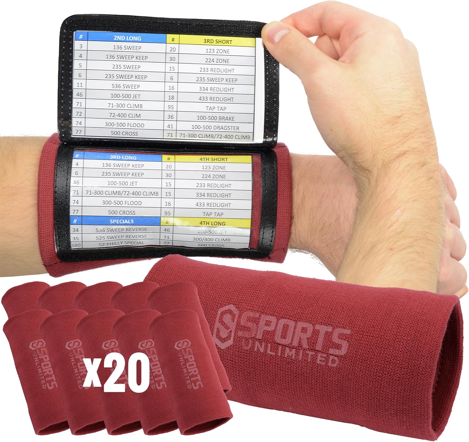 Sports Unlimited Youth Triple Wrist Coach, Football Wristbands for Plays, Baseball Wristbands, QB Arm Bands