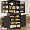 IRONCK Farmhouse Kitchen Pantry Cabinet, 72' Height Tall Freestanding Cupboard with Sliding Storage Rack and 6 Hanging Shelves for Kitchen, Dining Room, Black