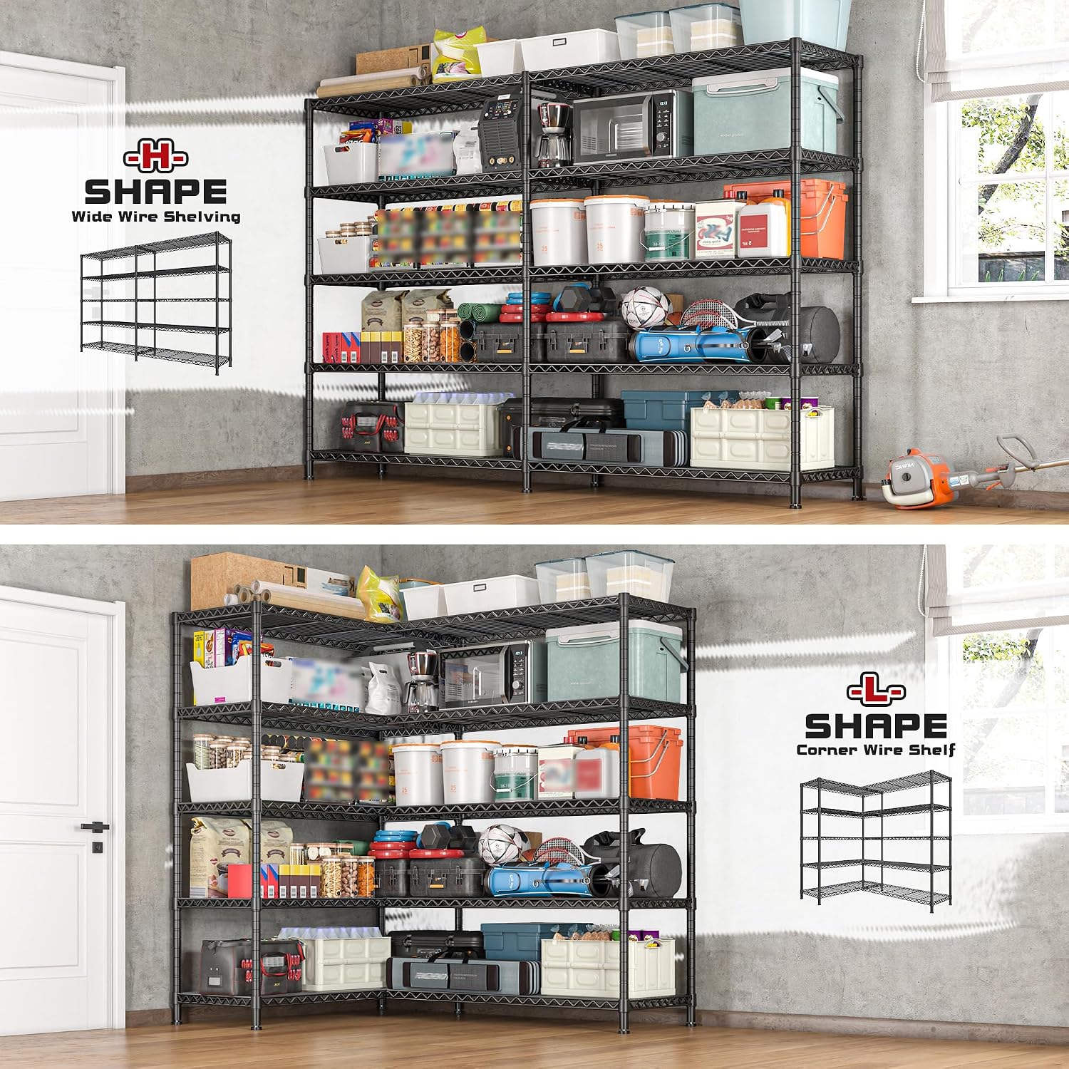 REIBII 72.8' W Storage Shelves Load 1600LBS, 5 Tier Metal Shelving Unit Garage Shelving for Adjustable Storage Rack Heavy Duty Metal Shelves for Basement Pantry Kitchen, 17.7' D x 72.8' W x 70.9' H
