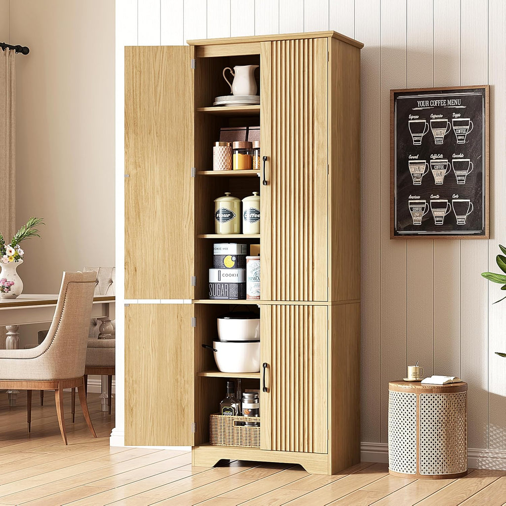 Yusong 72' Tall Fluted Kitchen Pantry Cabinet, Storage Cabinet with 6 Shelves, Cupboard for the Kitchen, Dining Room, Bedroom, Living Room, Office