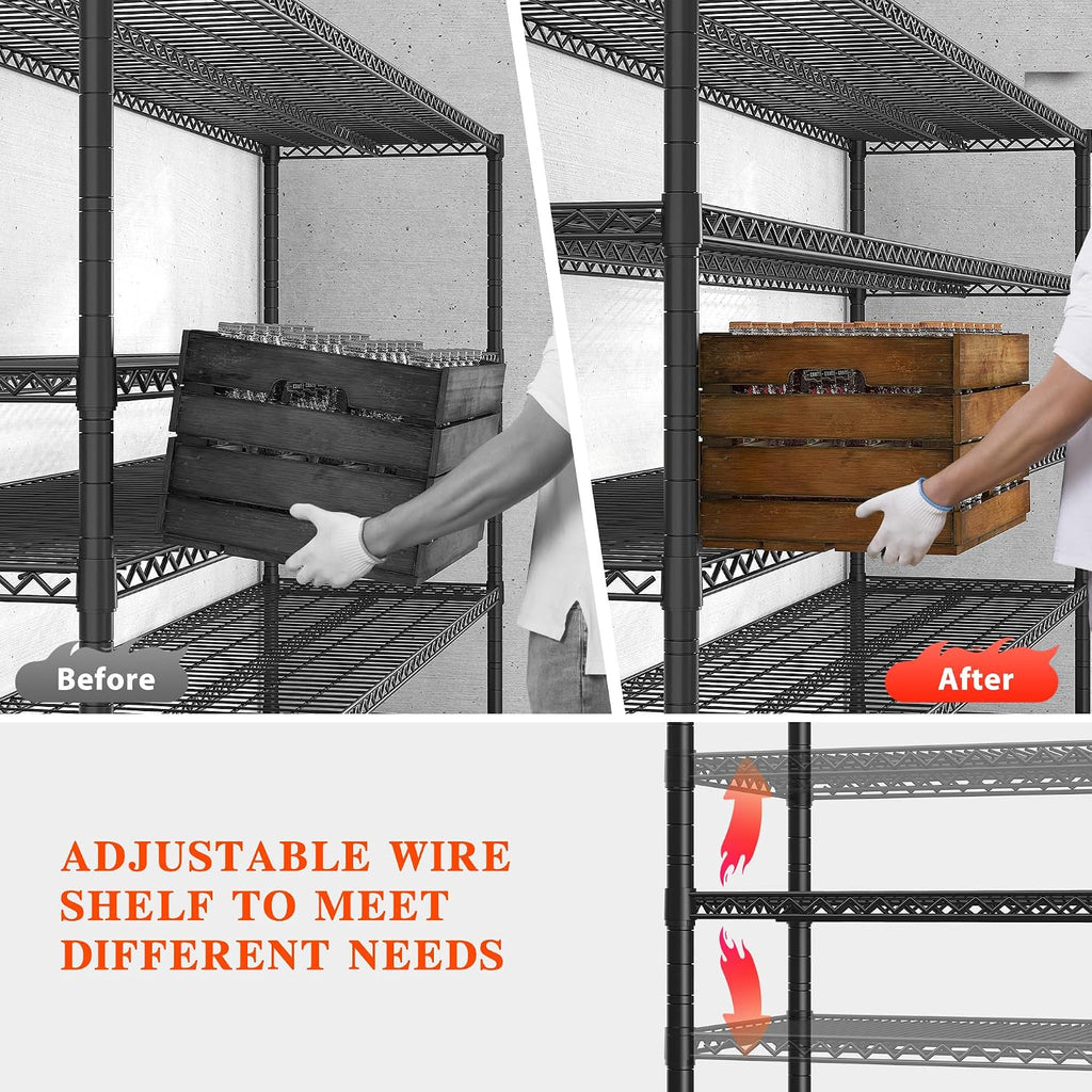 REIBII 3200LBS Storage Shelves Wire Shelving with Wheels,Adjustable Garage Shelving Heavy Duty Steel Metal Shelving Unit Shelf Rack for Warehouses,Garage,Kitchen,School,Commercial,73' H X 60'W X 18' D
