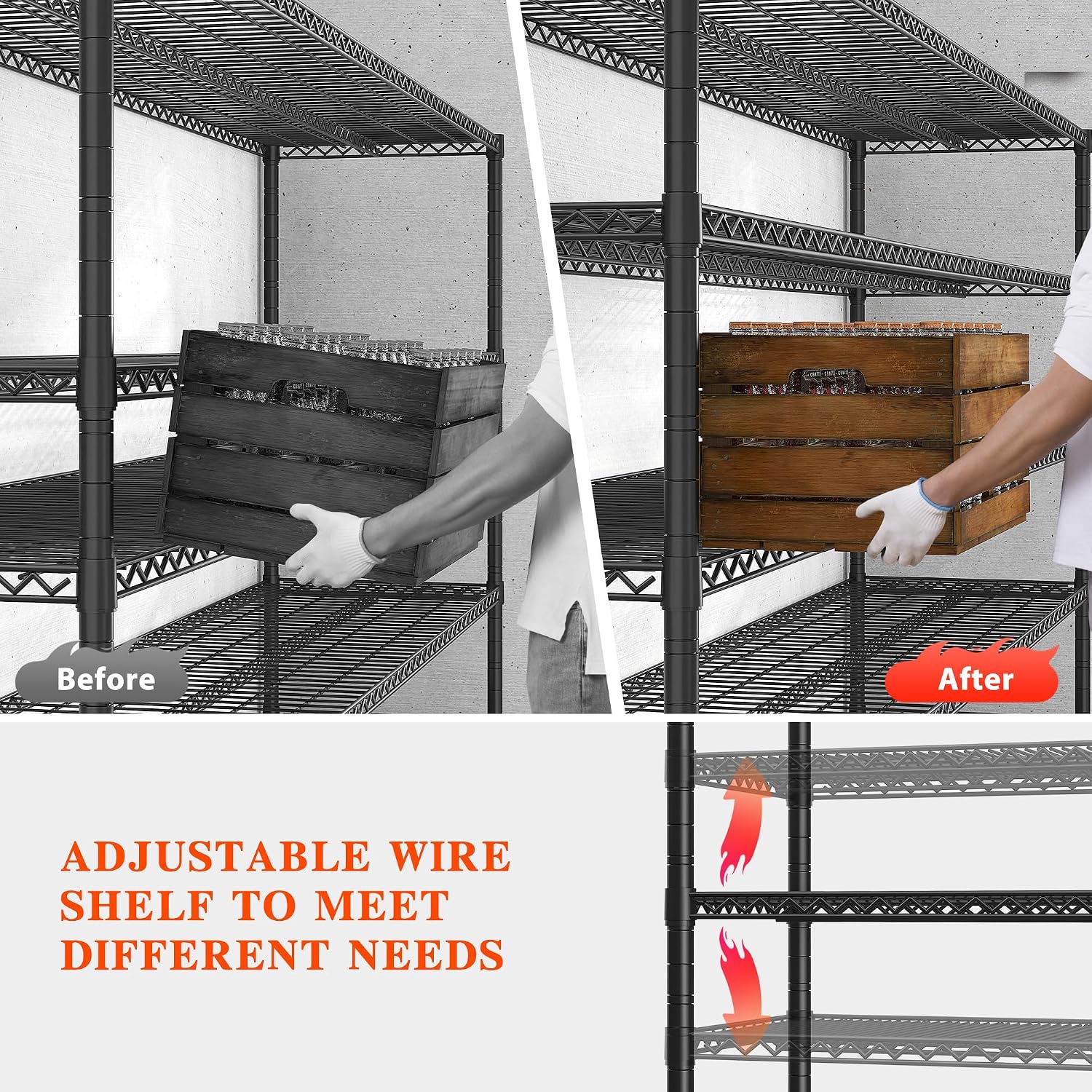 REIBII 3200LBS Storage Shelves Wire Shelving with Wheels,Adjustable Garage Shelving Heavy Duty Steel Metal Shelving Unit Shelf Rack for Warehouses,Garage,Kitchen,School,Commercial,73' H X 60'W X 18' D