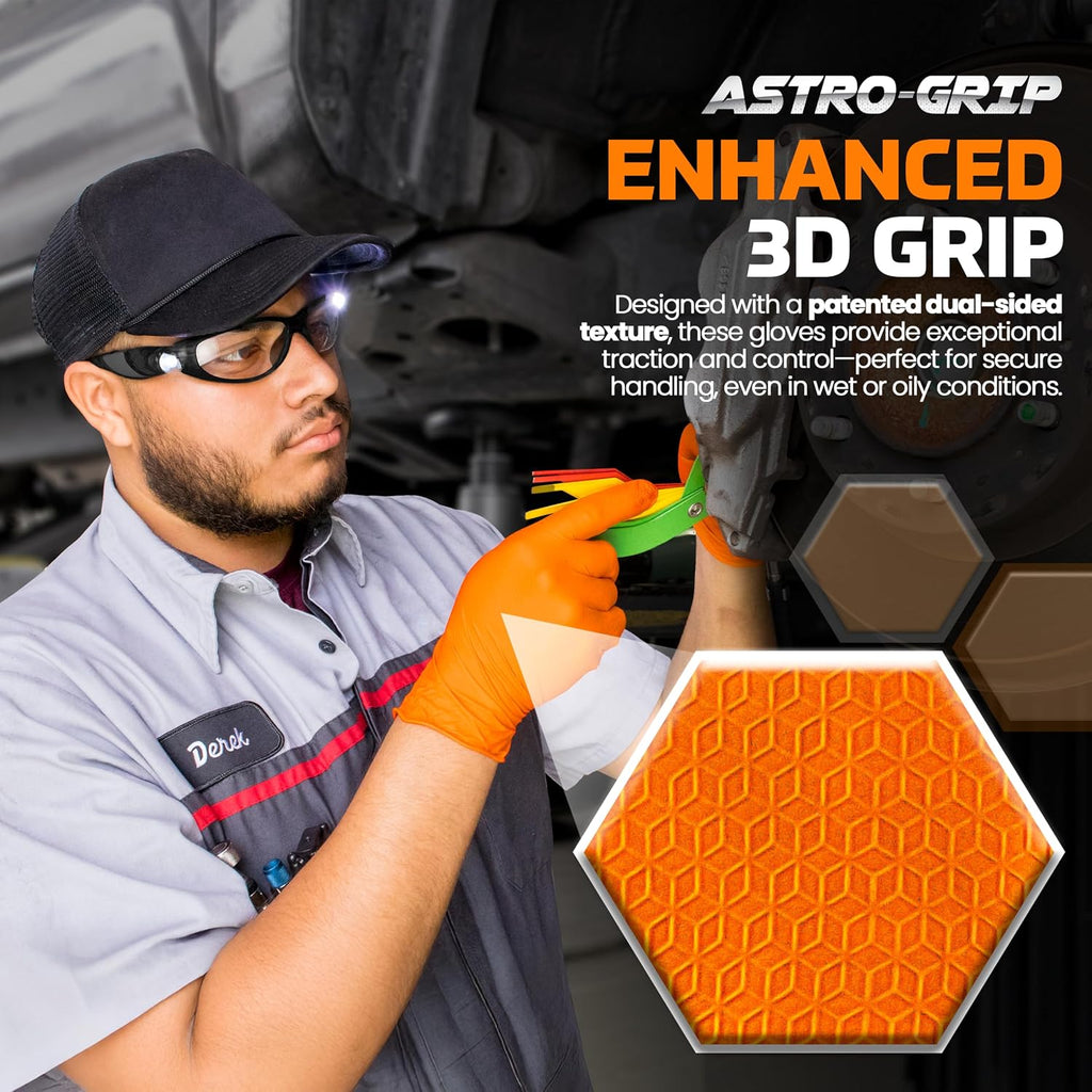 SAS Safety 66575 Nitrile Astro Grip Powder-Free Disposable Glove, XX-Large (Pack of 1000), Orange