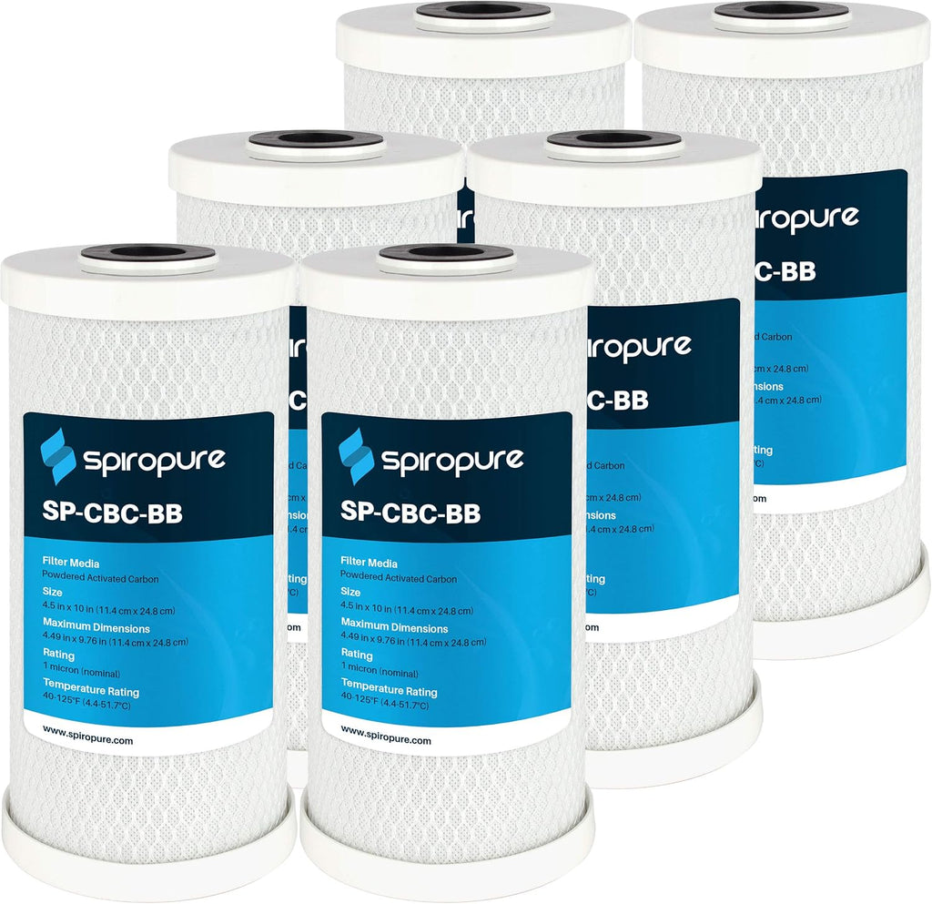 SpiroPure SP-CBC-BB 10x4.5 1 Micron NSF Certified Coconut Shell Carbon Block Water Filter Cartridge CB-45-1001 (Case of 6)