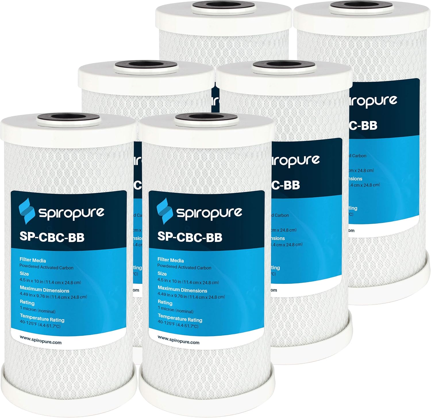 SpiroPure SP-CBC-BB 10x4.5 1 Micron NSF Certified Coconut Shell Carbon Block Water Filter Cartridge CB-45-1001 (Case of 6)