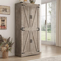 71' Tall Kitchen Pantry,Farmhouse Storage Cabinet with Adjustable Shelves,Load-Bearing Steel Pipe,Farmhouse Pantry Cabinet with 4 Barn Doors,for Kitchen,Dining Room,Living Room(Light Rustic Oak)