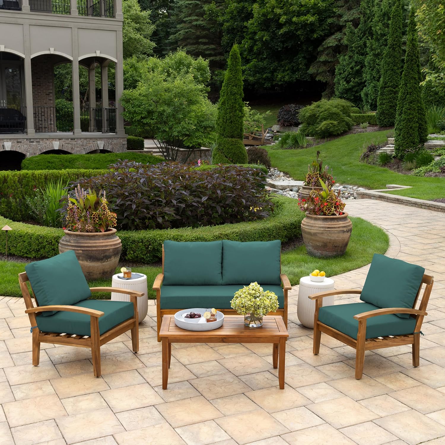 Arden Outdoor Loveseat Cushion Set, 48 x 24, Water Repellent, Fade Resistant, Cushion Set for Couch, Bench, and Swing, Peacock Blue Green Texture