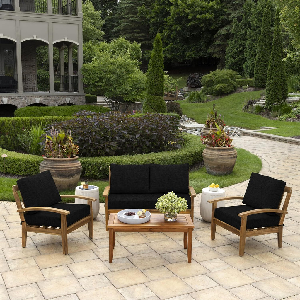 Arden Outdoor Loveseat Cushion Set, 48 x 24, Rain-Proof, Fade Resistant, Cushion Set for Couch, Bench, and Swing Black Leala