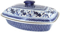 Blue Rose Polish Pottery - Vintage Blue Daisy Covered Baker - 2 QT Capacity - Unique, Dishwasher Safe, & Durable Bakeware