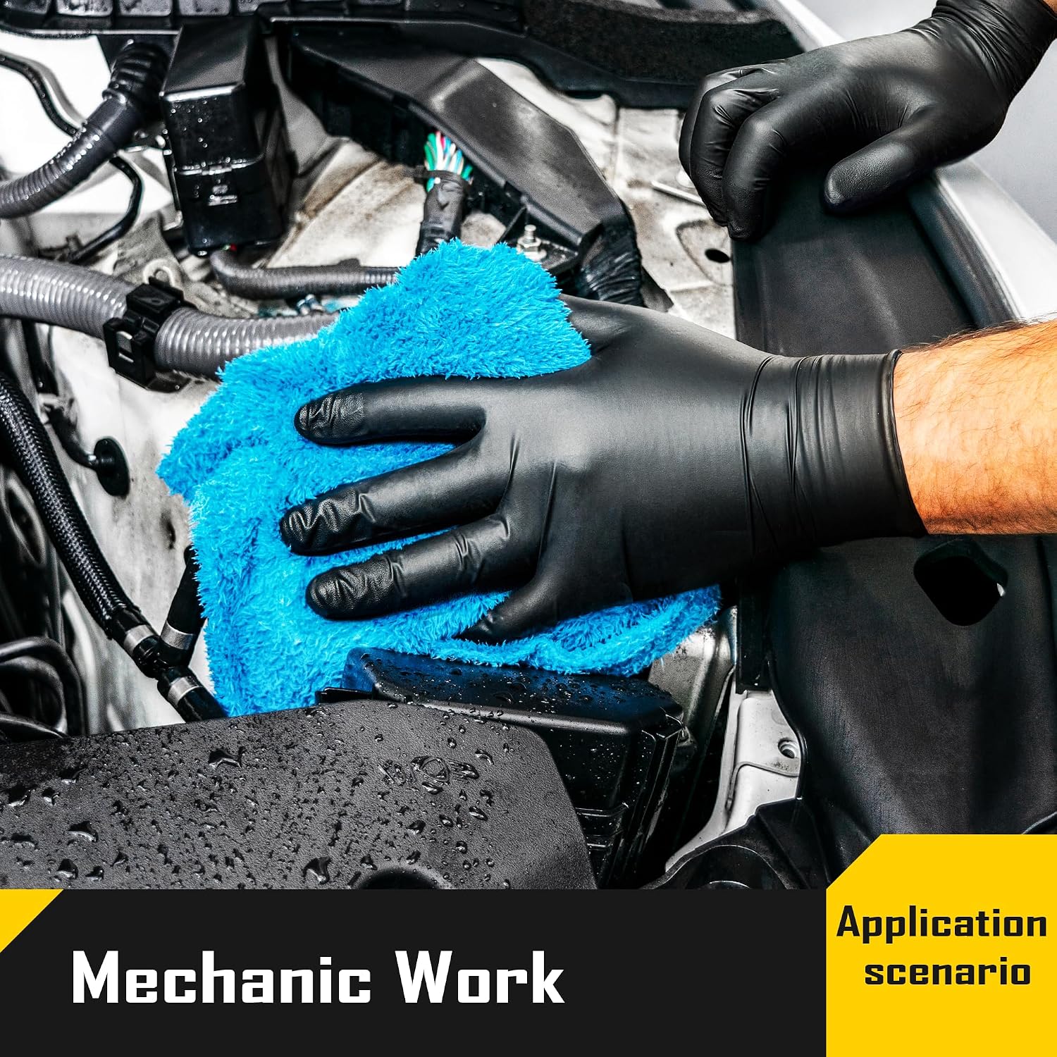 COOLJOB 5 Mil Black Disposable Nitrile Gloves for Men, Heavy-Duty for Household Cleaning, Cooking, Working, Powder Free, S-XL