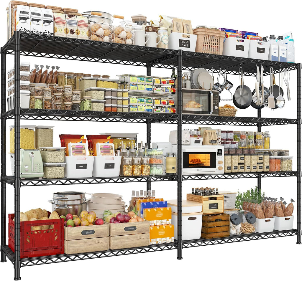REIBII 72.8' W Storage Shelves Load 1500LBS, 4 Tier Metal Shelving Unit Wire Shelving for Storage Rack Heavy Duty Metal Shelves for Garage Pantry Kitchen, 17.7' D x 72.8' W x 59' H