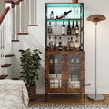 66.9' Bar Cabinet with Power Outlets & LED Lights, Pantry Cabinet with Glass Doors, Kitchen Bakers Rack, Microwave Stand Bakers Rack Cabinet for Dining Room, Living Room, Hallway