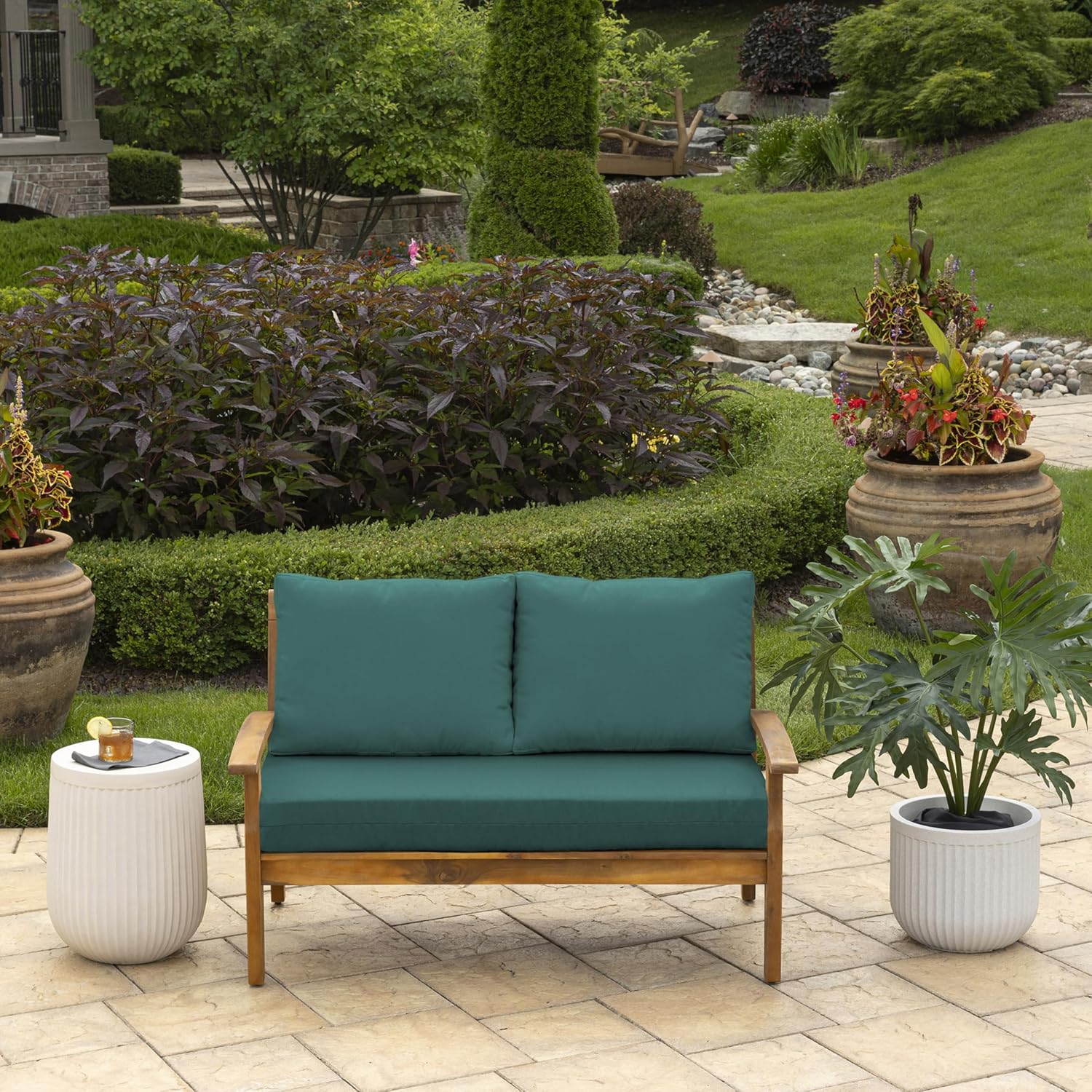 Arden Outdoor Loveseat Cushion Set, 48 x 24, Water Repellent, Fade Resistant, Cushion Set for Couch, Bench, and Swing, Peacock Blue Green Texture