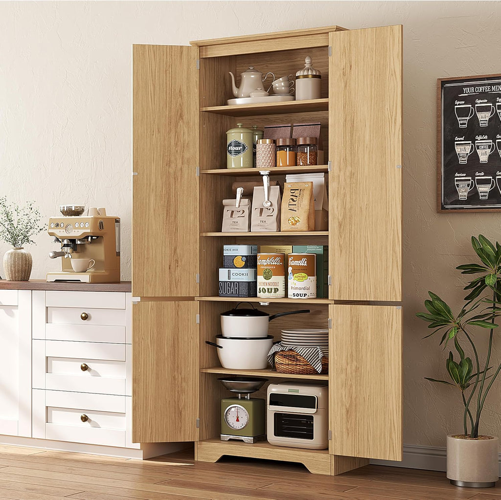 Yusong 72' Tall Fluted Kitchen Pantry Cabinet, Storage Cabinet with 6 Shelves, Cupboard for the Kitchen, Dining Room, Bedroom, Living Room, Office