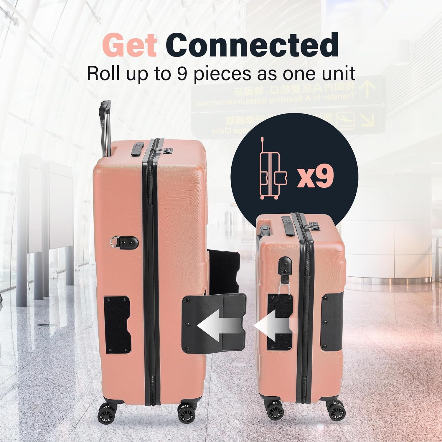 TACH Patented Connecting Hard Shell 2 Piece Luggage Set - 20 & 28 inch Luggage | Large & Carry-On Rolling Suitcases - Pink