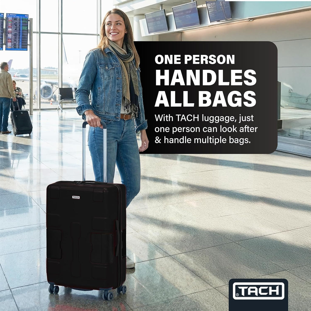 TACH Patented Connecting Hard Shell Carry-On | Roll Connected Units Right to Your Seat | Connect and Disconnect in Seconds | Rolling Suitcases - Black