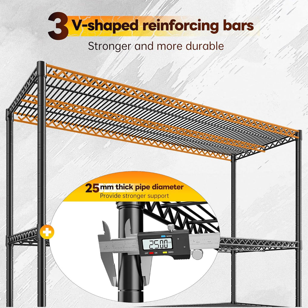 REIBII 55.5' W Storage Shelves 2560LBS Metal Shelving 4 Tier Wire Shelving Unit Garage Shelving Heavy Duty Metal Shelves for Storage Rack Commercial Adjustable Pantry Shelf, 55.5' W X 18''D X 55.5' H
