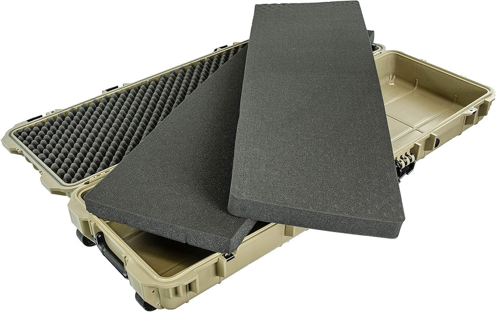 Eylar 48' Inch Protective Roller Rifle Hard Case with Foam, Waterproof & Crushproof, Two Rifles Or Multiple Guns, Pressure Valve with Lockable Fittings Tan FDE