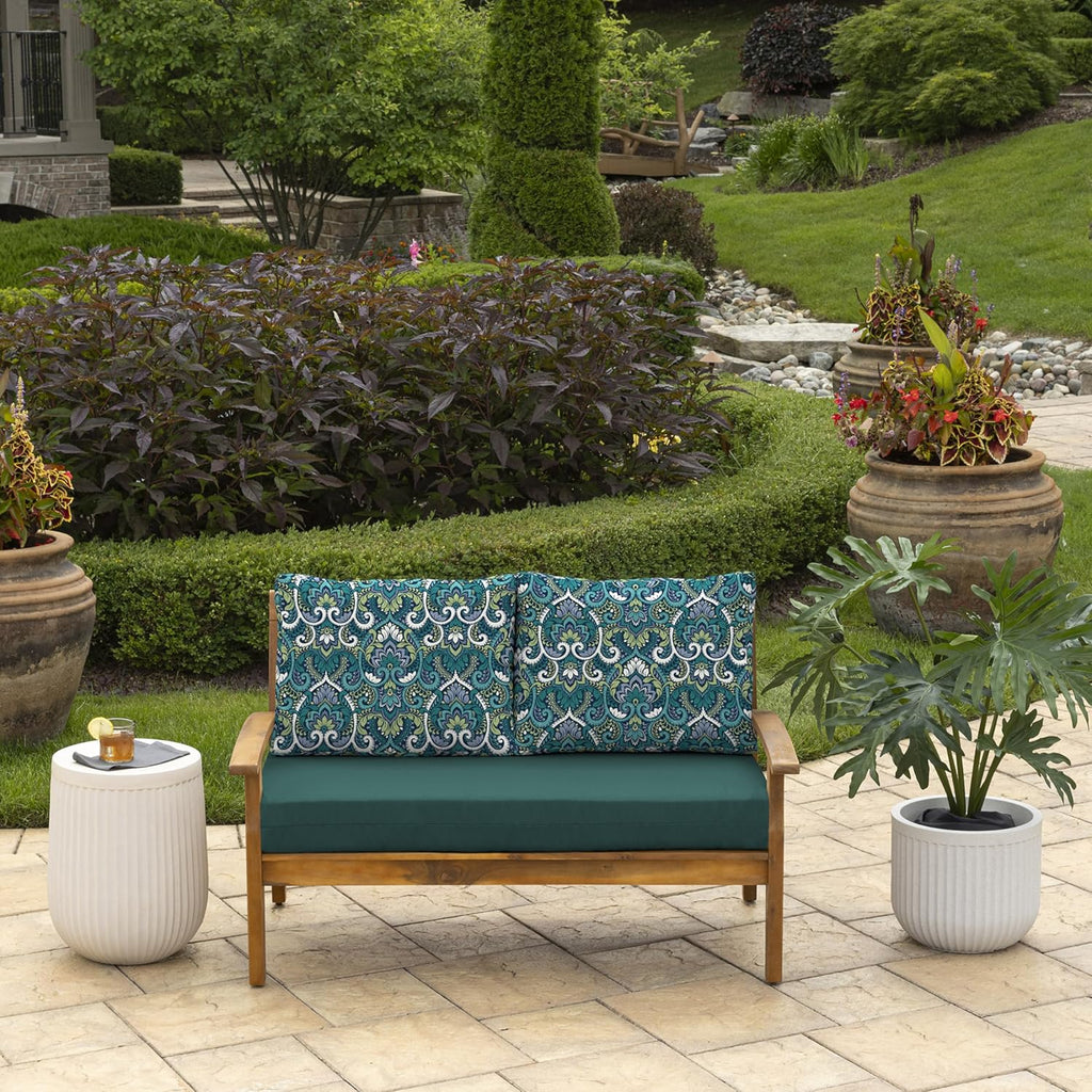 Arden Outdoor Loveseat Cushion Set, 48 x 24, Water Repellent, Fade Resistant, Cushion Set for Couch, Bench, and Swing, Sapphire Aurora Blue Damask
