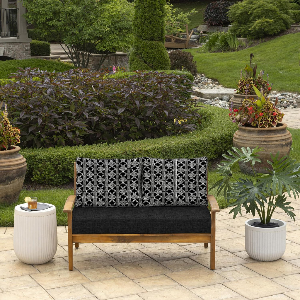 Arden Outdoor Loveseat Cushion Set, 48 x 24, Water Repellent, Fade Resistant, Cushion Set for Couch, Bench, and Swing, Black Global Stripe