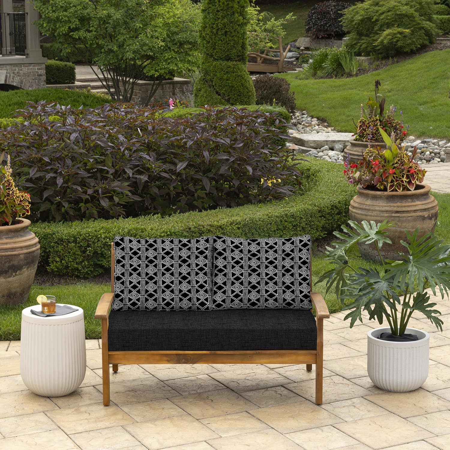 Arden Outdoor Loveseat Cushion Set, 48 x 24, Water Repellent, Fade Resistant, Cushion Set for Couch, Bench, and Swing, Black Global Stripe