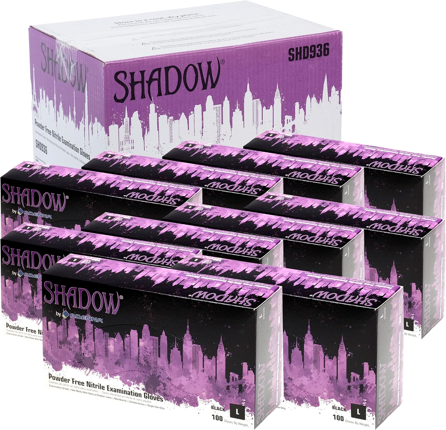 Adenna SHADOW Disposable Nitrile Gloves – 6 Mil, Medical Grade, Textured Grip, Powder Free, Black