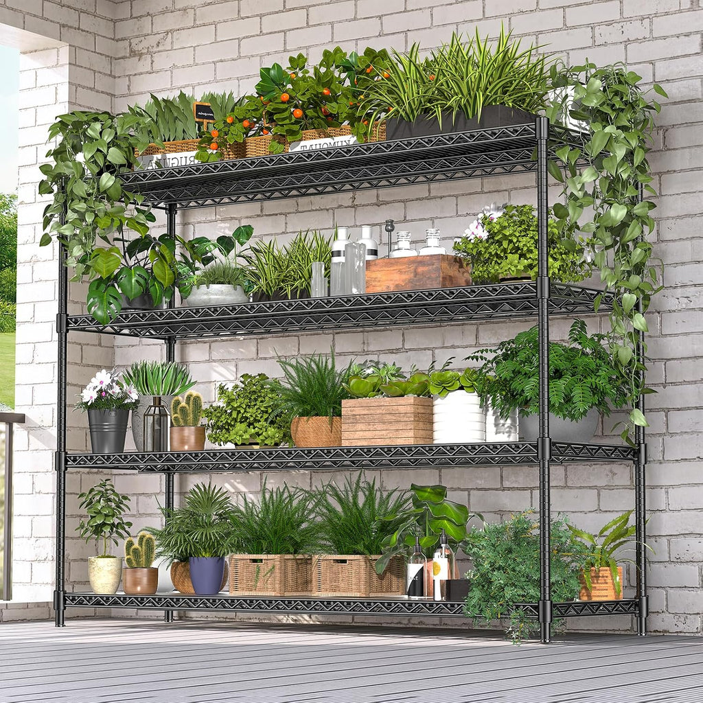 60' W Storage Shelves 2640 LBS Heavy Duty Garage Shelving, Adjustable Wire Shelving Metal Shelving with Liners, Fits 27-Gallon Totes, 60' W x 18' D x 68.4' H for Commercial Warehouse, Black