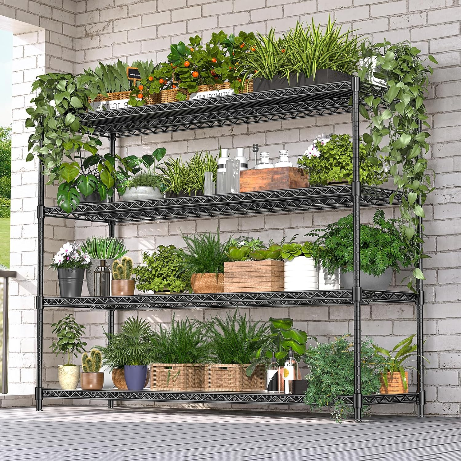 60' W Storage Shelves 2640 LBS Heavy Duty Garage Shelving, Adjustable Wire Shelving Metal Shelving with Liners, Fits 27-Gallon Totes, 60' W x 18' D x 68.4' H for Commercial Warehouse, Black