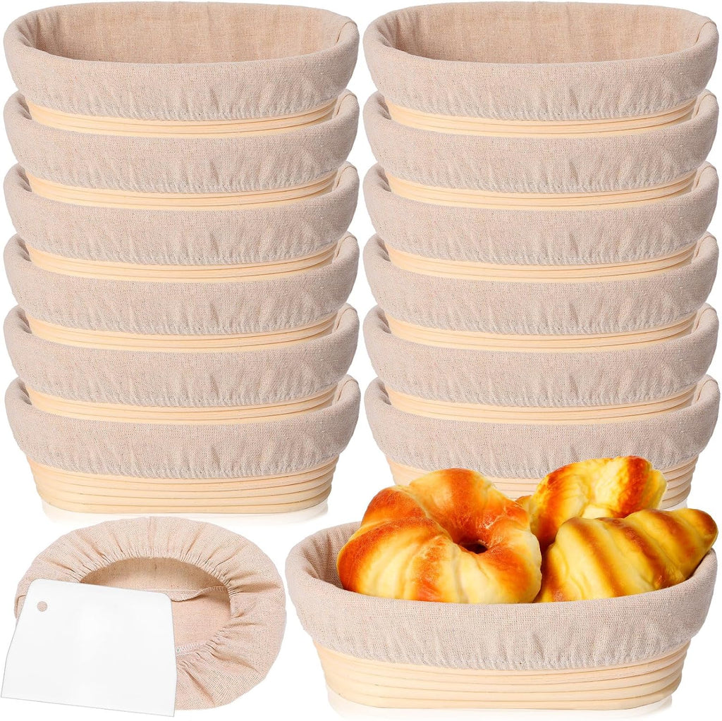 Gejoy 30 Set Bread Proofing Baskets 10 Inch Oval Shaped Banneton Dough Proofing Bowls Kit with Cloth Liner and Plastic Scraper Sourdough Basket for Home Sourdough Bakers Supplies