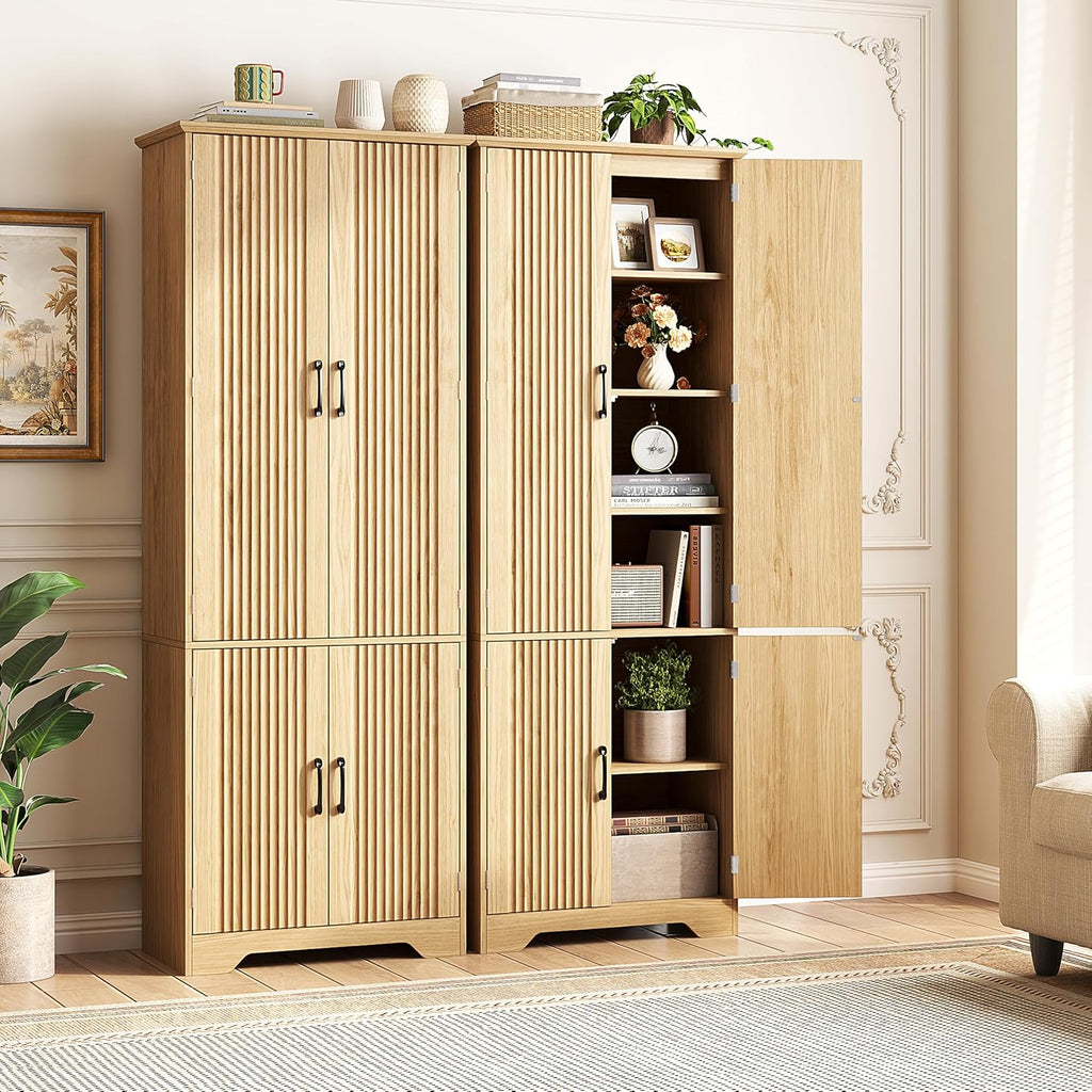 Yusong 72' Tall Fluted Kitchen Pantry Cabinet, Storage Cabinet with 6 Shelves, Cupboard for the Kitchen, Dining Room, Bedroom, Living Room, Office