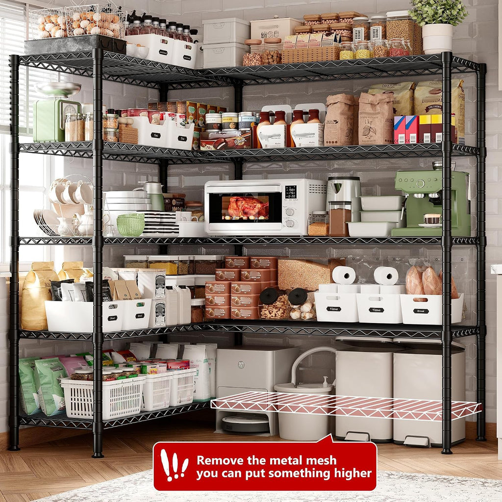 REIBII 72.8' W Storage Shelves Load 1600LBS, 5 Tier Metal Shelving Unit Garage Shelving for Adjustable Storage Rack Heavy Duty Metal Shelves for Basement Pantry Kitchen, 17.7' D x 72.8' W x 70.9' H