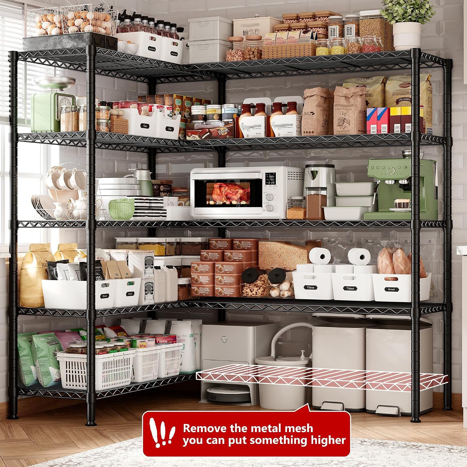 REIBII 72.8' W Storage Shelves Load 1600LBS, 5 Tier Metal Shelving Unit Garage Shelving for Adjustable Storage Rack Heavy Duty Metal Shelves for Basement Pantry Kitchen, 17.7' D x 72.8' W x 70.9' H
