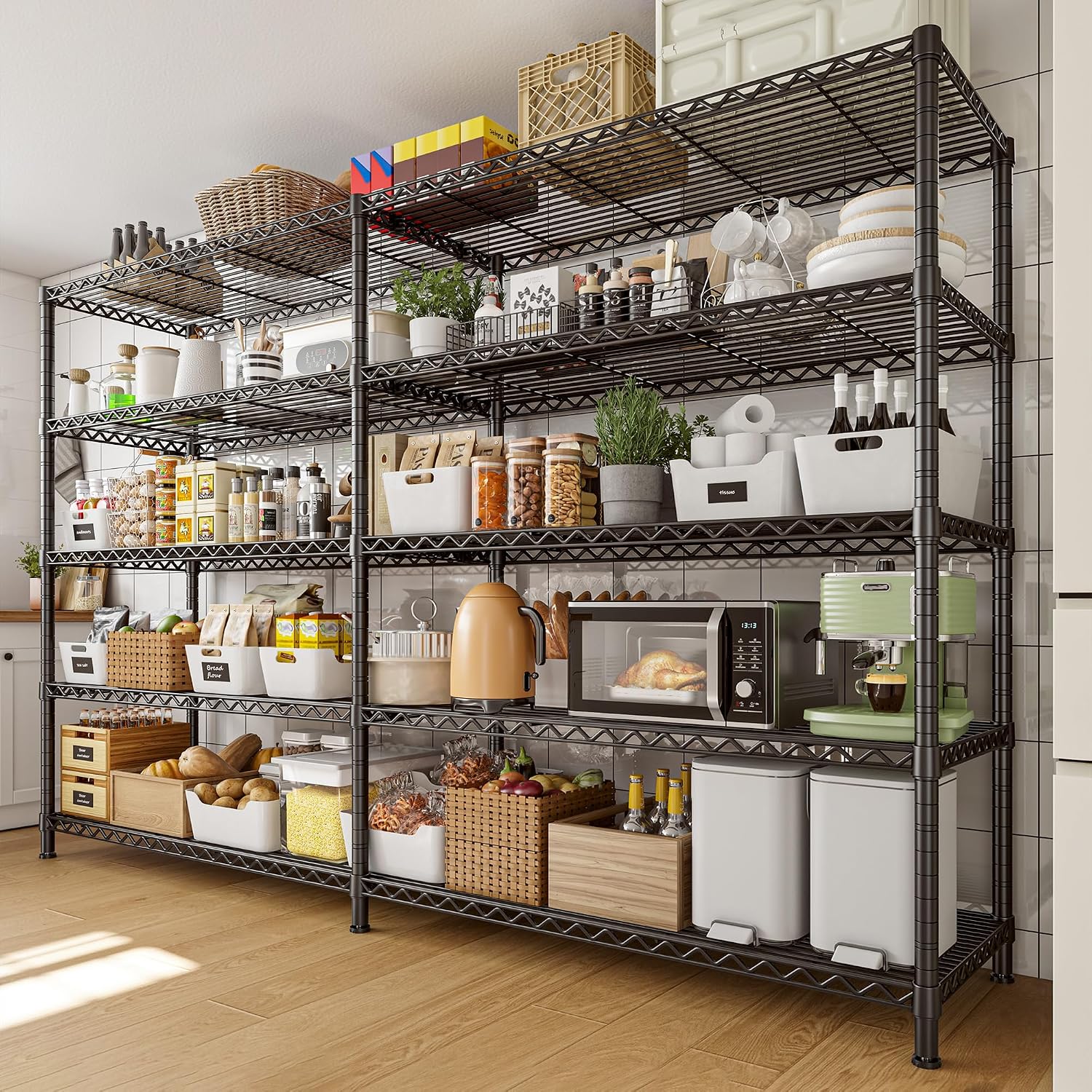 REIBII 72.8' W Storage Shelves Load 1600LBS, 5 Tier Metal Shelving Unit Garage Shelving for Adjustable Storage Rack Heavy Duty Metal Shelves for Basement Pantry Kitchen, 17.7' D x 72.8' W x 70.9' H