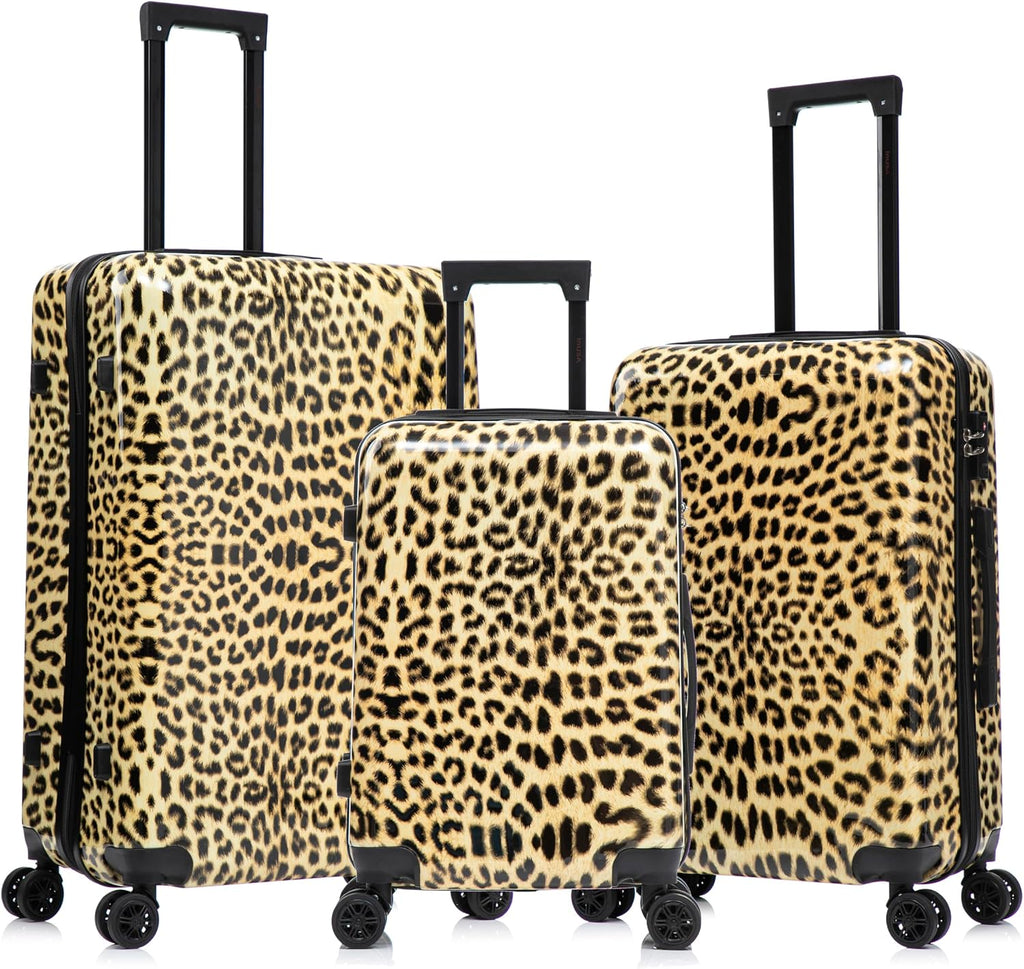 InUSA Cheetah Print Luggage with Spinner Wheels | Durable Lightweight Hardside Suitcase | Travel Bag with Handle and Trolley | (20in, 24in, 28in) 3 Piece Set