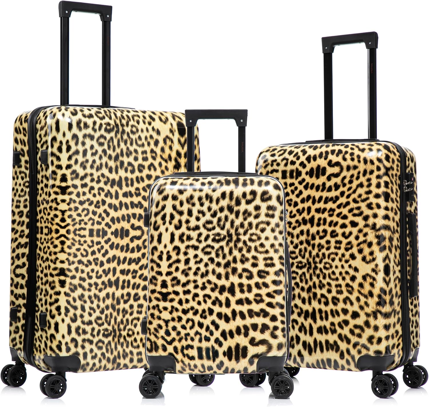 InUSA Cheetah Print Luggage with Spinner Wheels | Durable Lightweight Hardside Suitcase | Travel Bag with Handle and Trolley | (20in, 24in, 28in) 3 Piece Set