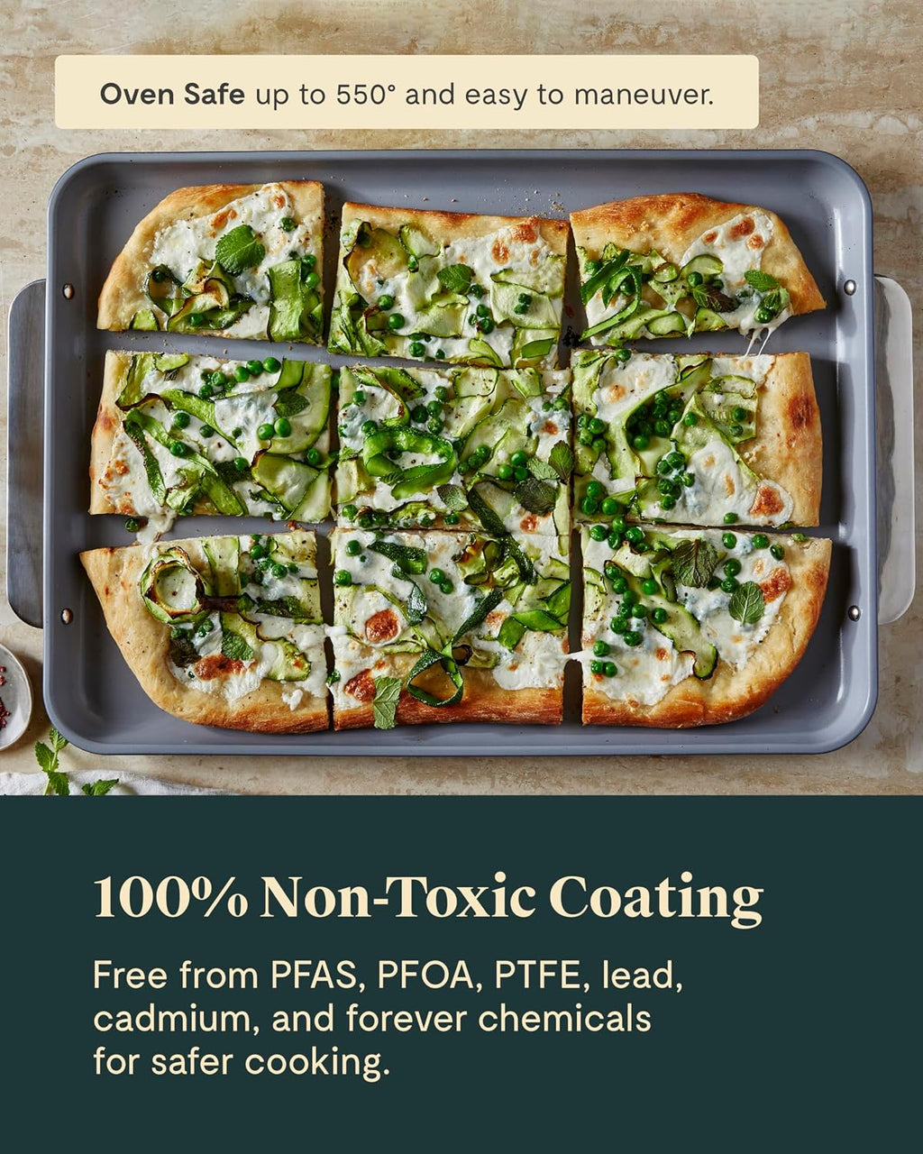 Caraway Non-Stick Ceramic Baking Sheet Trio - Naturally Slick Ceramic Coating - Non-Toxic, PTFE & PFOA Free - 18 x 13' Large, 15 x 10' Medium, & 9' x 13' Small - Slate