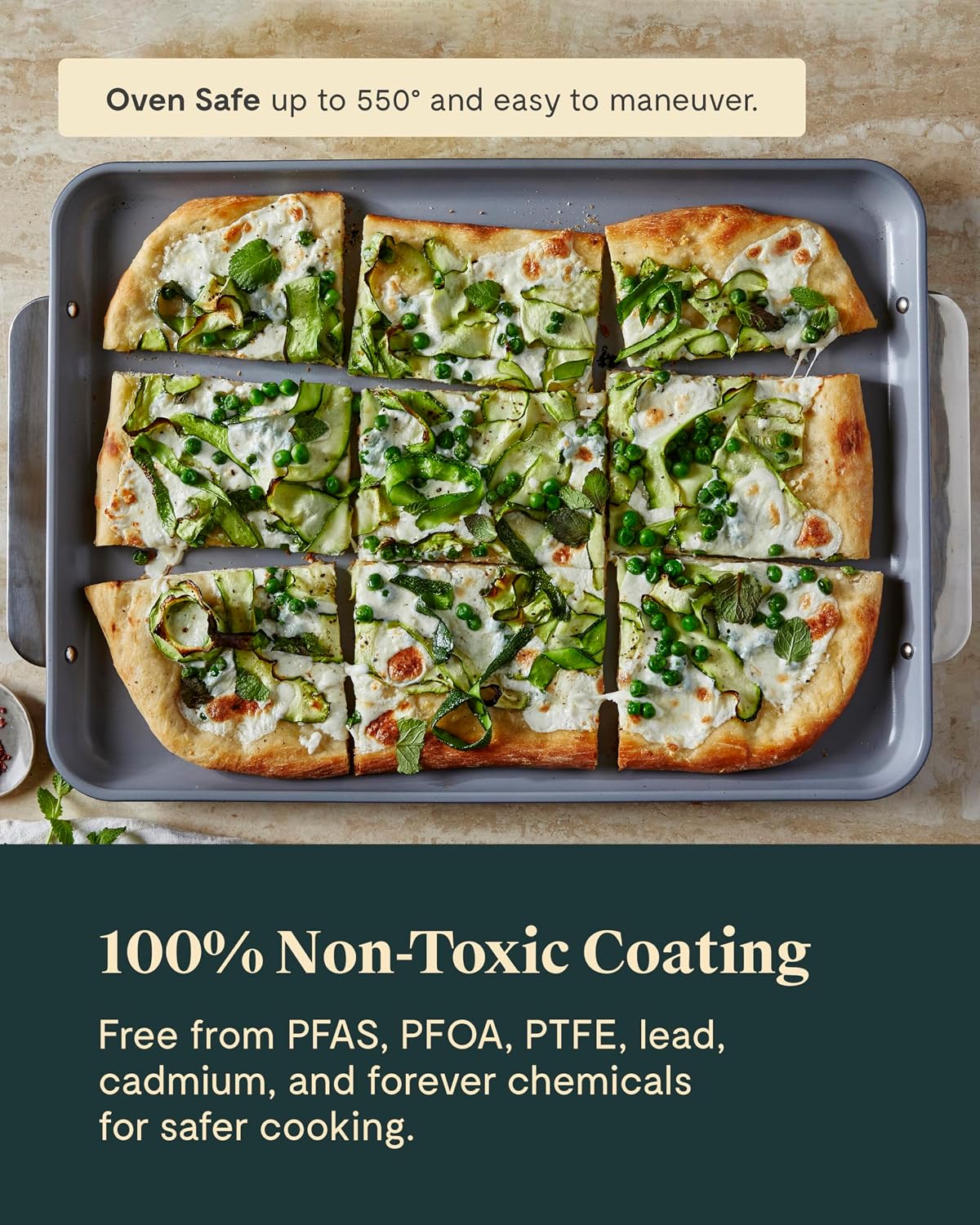Caraway Non-Stick Ceramic Baking Sheet Trio - Naturally Slick Ceramic Coating - Non-Toxic, PTFE & PFOA Free - 18 x 13' Large, 15 x 10' Medium, & 9' x 13' Small - Slate