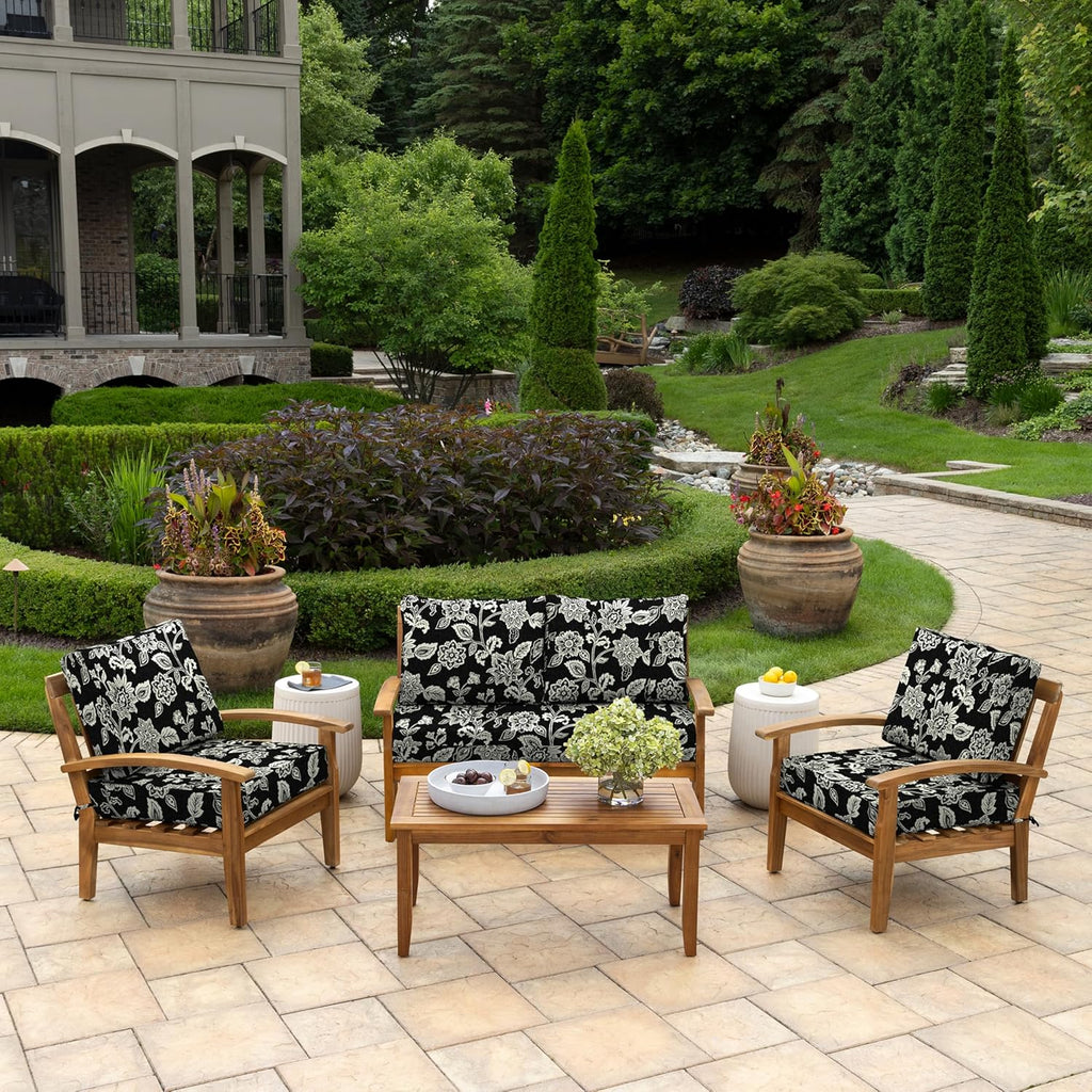 Arden Outdoor Loveseat Cushion Set, 48 x 24, Rain-Proof, Fade Resistant, Cushion Set for Couch, Bench, and Swing Ashland Black Jacobean