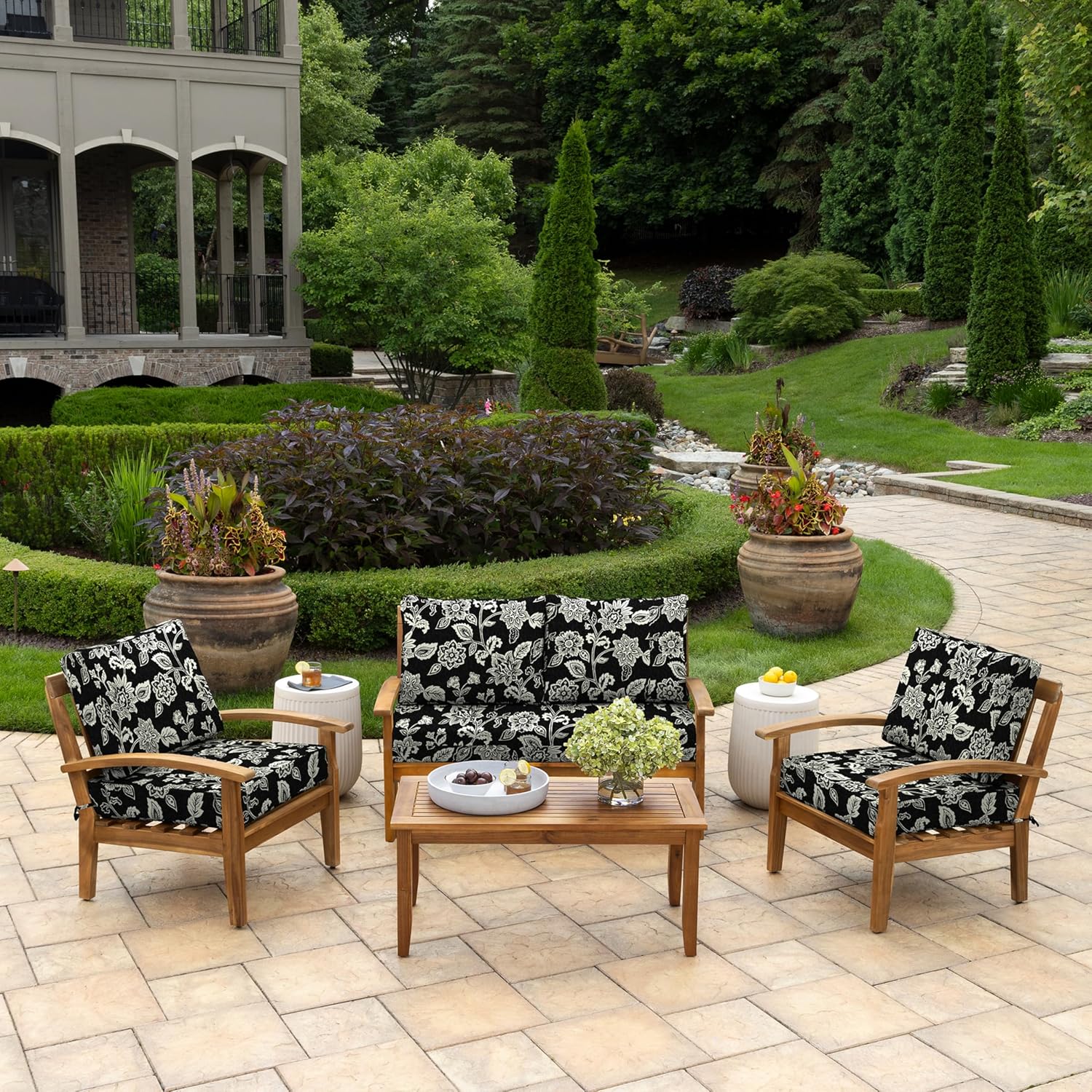 Arden Outdoor Loveseat Cushion Set, 48 x 24, Rain-Proof, Fade Resistant, Cushion Set for Couch, Bench, and Swing Ashland Black Jacobean
