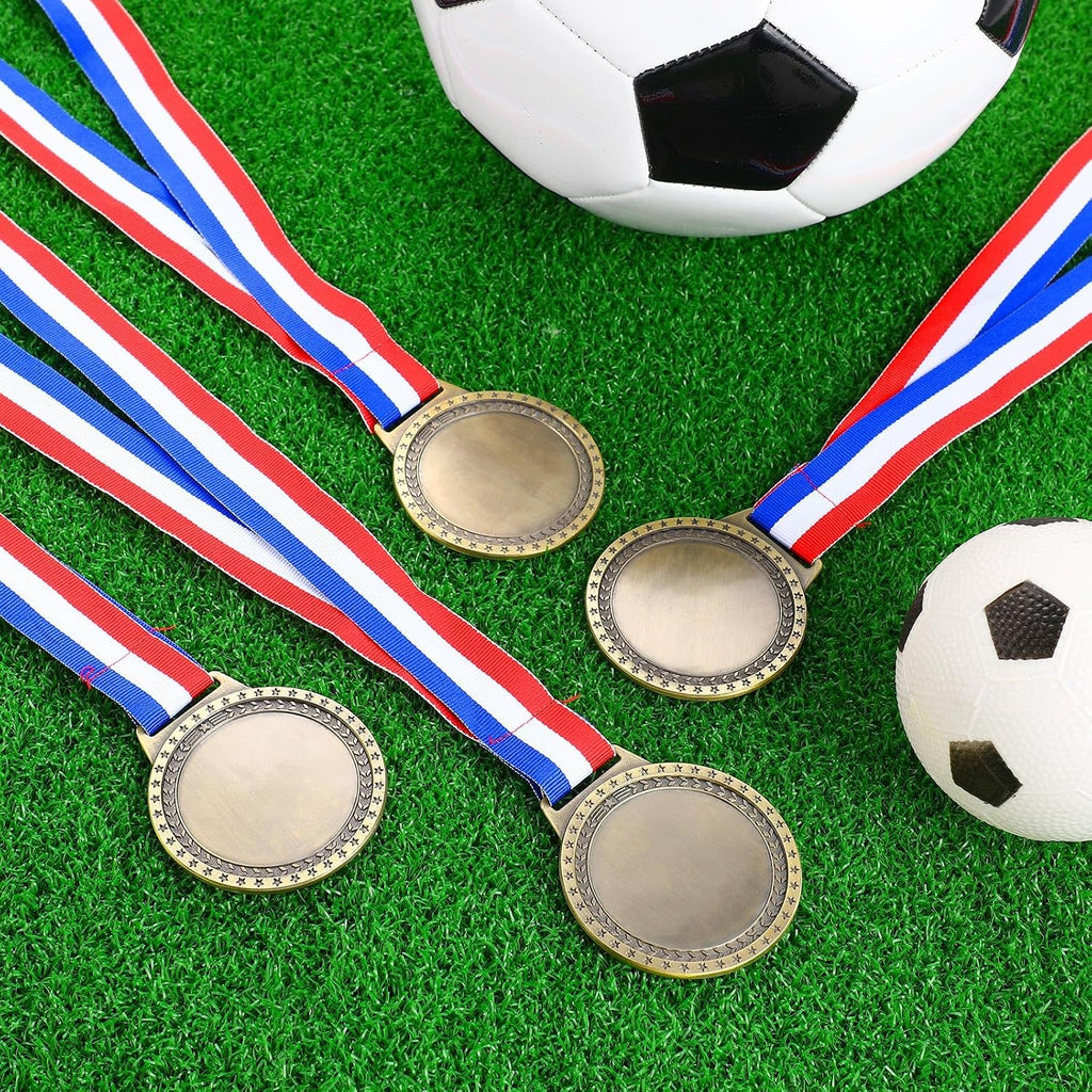 Sasylvia Blank Award Medals with Neck Ribbons Create Your Own Medals Kit Cheer Winner Participation Trophy Metal Gifts for Soccer Football Party Game