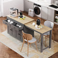 74.5 inch Kitchen Island with Extendable Dining Table, Rolling Kitchen Island on Wheels with Spice Rack and 2 Drawers, Kitchen Storage Cart with 4 Door Cabinet, for Kitchen, Dining Room (Grey/E)
