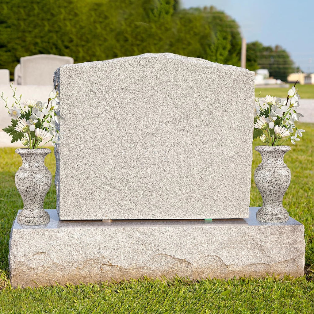 Cemetery Vase, Turned Granite Vase Polished, Memorial Stone Vases with Draining Holes for Home Tabletop, Cemetery Flowers, Grave Headstone Decorations (2Pcs, Grey)