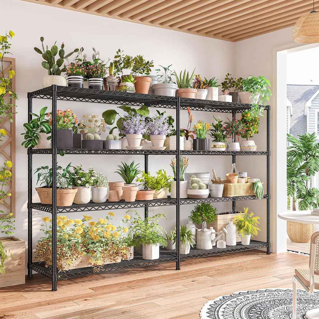 REIBII 72.8' W Storage Shelves Load 1500LBS, 4 Tier Metal Shelving Unit Wire Shelving for Storage Rack Heavy Duty Metal Shelves for Garage Pantry Kitchen, 17.7' D x 72.8' W x 59' H